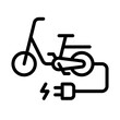 Electric bicycle with plug icon, E bike charge battery sign, EV charging point, Eco vehicle concept, Vector illustration