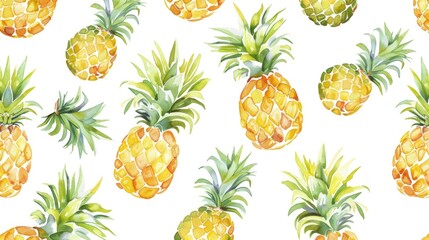 Charming Pineapple Pattern Vibrant Gouache Ornament Repeating Pineapple Design Inspired by Nature Pineapple Decor in Yellow and Green on a White Background