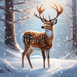 Watercolor fairytale reindeer with horns in the snow of jungle on christmas forest illustration