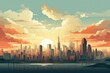 Generative AI. City Skyline. Futuristic City Skyline at Sunset With Vibrant Colors and Water Reflections.