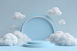 © tfk - Background vector 3d blue rendering with podium and minimal cloud scene podium. Generative Ai.