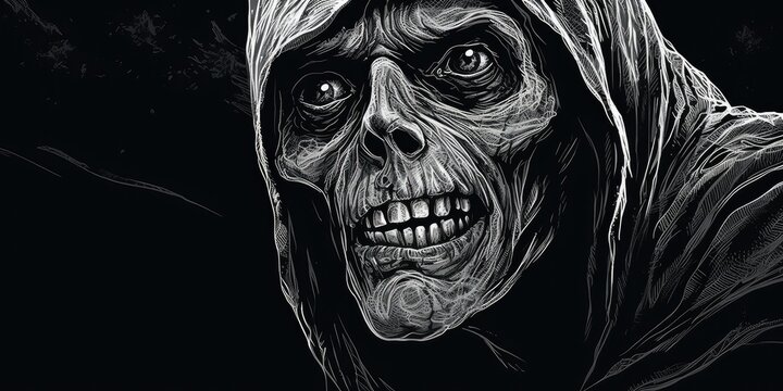 Scary spooky ghoul engraving-style illustration