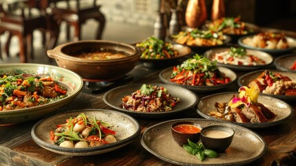 Poster - A Variety of Asian Cuisine on Oval Plates a Sensory Delight