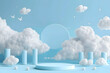© tfk - Background vector 3d blue rendering with podium and minimal cloud scene podium. Generative Ai.