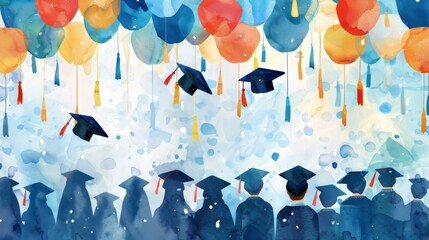 Graduation celebration depicted in a charming watercolor illustration