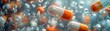 © ธนากร บัวพรหม - A conceptual image of orange and white capsules floating in a sea of bubbles, representing innovation and advancement in pharmaceutical and healthcare industries 8K , high-resolution, ultra HD,up32K H