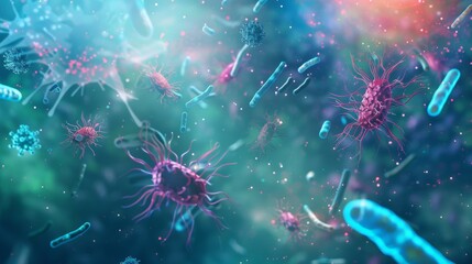 Wall Mural - Abstract medical background with virus and bacteria cells, symbolizing infectious diseases and microbiology