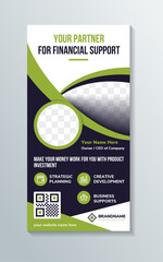 Wall Mural - your partner for financial support roll up banner vector illustration. green and blue element on rol