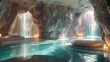 Soothing Underwater Crystal Grotto with Iridescent Fixtures and Tranquil Water Features