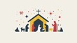 Clean and minimalist design of the nativity scene, featuring essential characters and elements