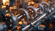 © Parintron - The image shows a close-up of a complex machine with many gears and other mechanical parts. The gears are made of metal and are arranged in a complex pattern.