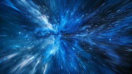 Wall Mural - exploring space with zoom on a deep blue backdrop, capturing cosmic flight essence.