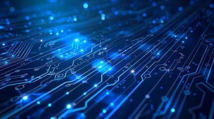 Wall Mural - advanced tech schematics on deep blue background.