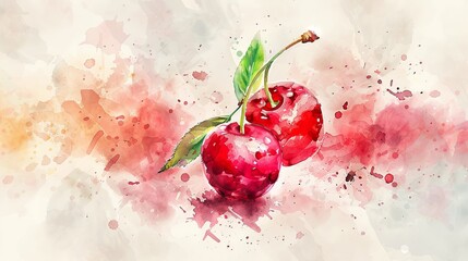 Wall Mural - Cherry Fruit in Stunning Watercolor.