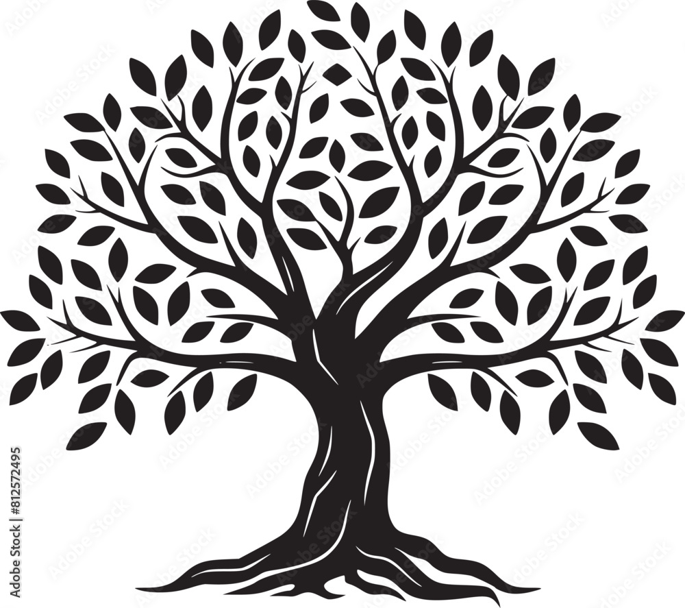 line art nature logo vector design oak tree inside circle, abstract ...