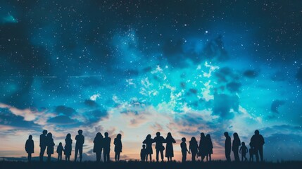 Wall Mural - Silhouette of people embracing under a sky of unity