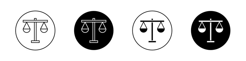 Wall Mural - Balance scale icon set. justice equal integrity vector symbol. judicial legal sign. weight comparison icon. Law court judgment symbol in black filled and outlined style.