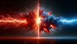 © SW - 赤と青の雷. バーサス背景. Red and blue lightning. Versus background. AI generated.