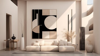 light beige living room - modern interior hall and furniture design. mockup for art - ivory taupe em