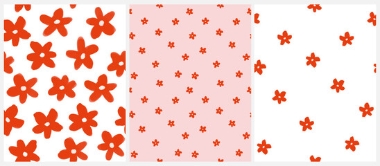 Wall Mural - cute flowers print. seamless pattern with hand drawn blooming flowers. infantile style ditsy print. 