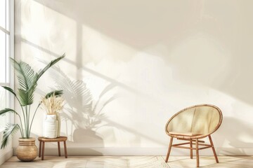 Wall Mural - Interior with a chair and a plant, suitable for home decor websites