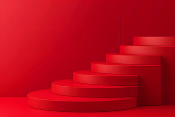 Wall Mural - Podium stairs for product display on minimal scene, 3d red stage pedestal template Podium. Generative Ai.