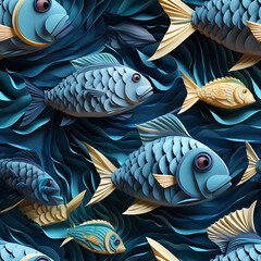 Wall Mural - Fish seamless pattern, the beauty of design for many different graphic works