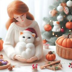 A doll holding a cat image realistic attractive used for printing illustrator.