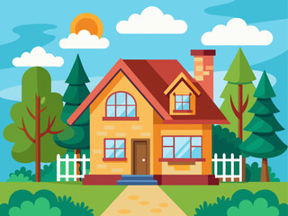 Suburban house cartoon vector illustration. Summer cottage, country house flat color object. Real estate facade, townhouse front view. Two story building, villa