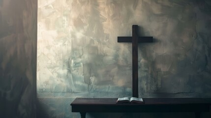 Empty space with a cross and copy of the Bible, offering room for scripture verses or spiritual reflections
