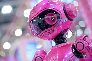 Aufkleber - This image captures a high-tech, glossy pink robot with detailed design elements, showcasing modern robotics aesthetics