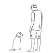 man and dog sketch on white background vector