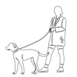 woman with a dog on a leash sketch on a white background vector