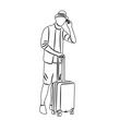 man with suitcase sketch on white background vector