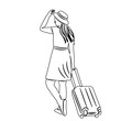 woman with suitcase sketch on white background vector
