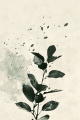 Leinwandbilder - Creative grayscale illustration of leaves with a splatter effect, evoking a dynamic and abstract feel