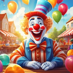 Poster - Happy clown at a birthday party