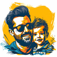 colorful dad and son flat sketchy design art illustration,happy father's Day greeting card watercolor.happy father's Day, logo design,t-shirt design.generative ai