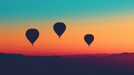  Silhouette of balloons soaring high above the horizon
