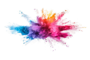 Colorful powder smoke explosion isolated on transparent background,vibrant color concept.