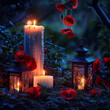 Night illuminated by a solemn candlelit vigil with poppies and lanterns  Memorial Day.