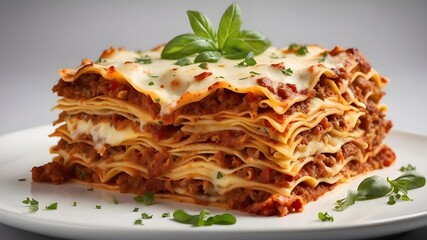 Wall Mural - Every component of the lasagna is shown in the greatest possible light thanks to the careful arrangement of the photograph's composition, which draws attention to its best qualities.