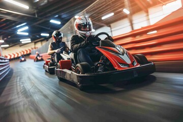 high-speed indoor kart racing in motion blur. beautiful simple ai generated image in 4k, unique.