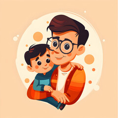 Wall Mural - dad and son modern flat art illustration.Happy Father's Day concept ,logo design,t-shirt design. generative ai