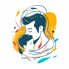 Wall Mural - dad and son modern flat art illustration.Happy Father's Day concept ,logo design,t-shirt design. generative ai