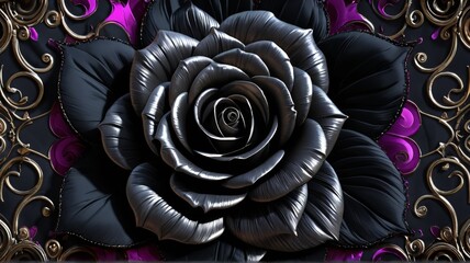 Sticker - dark black silk rose black velvet fabric