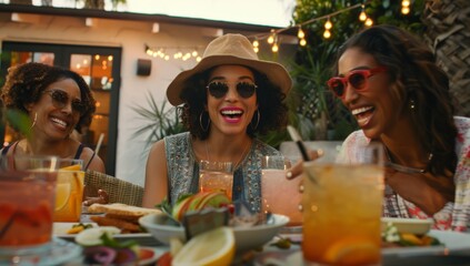 Joyful gathering of diverse friends enjoying a summer meal outdoors