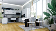 White modern contemporary stylish kitchen room interior, 3D Rendering