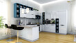 White modern contemporary stylish kitchen room interior, 3D Rendering