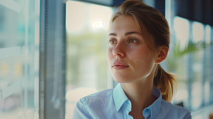 Poster - portrait of a woman near the window